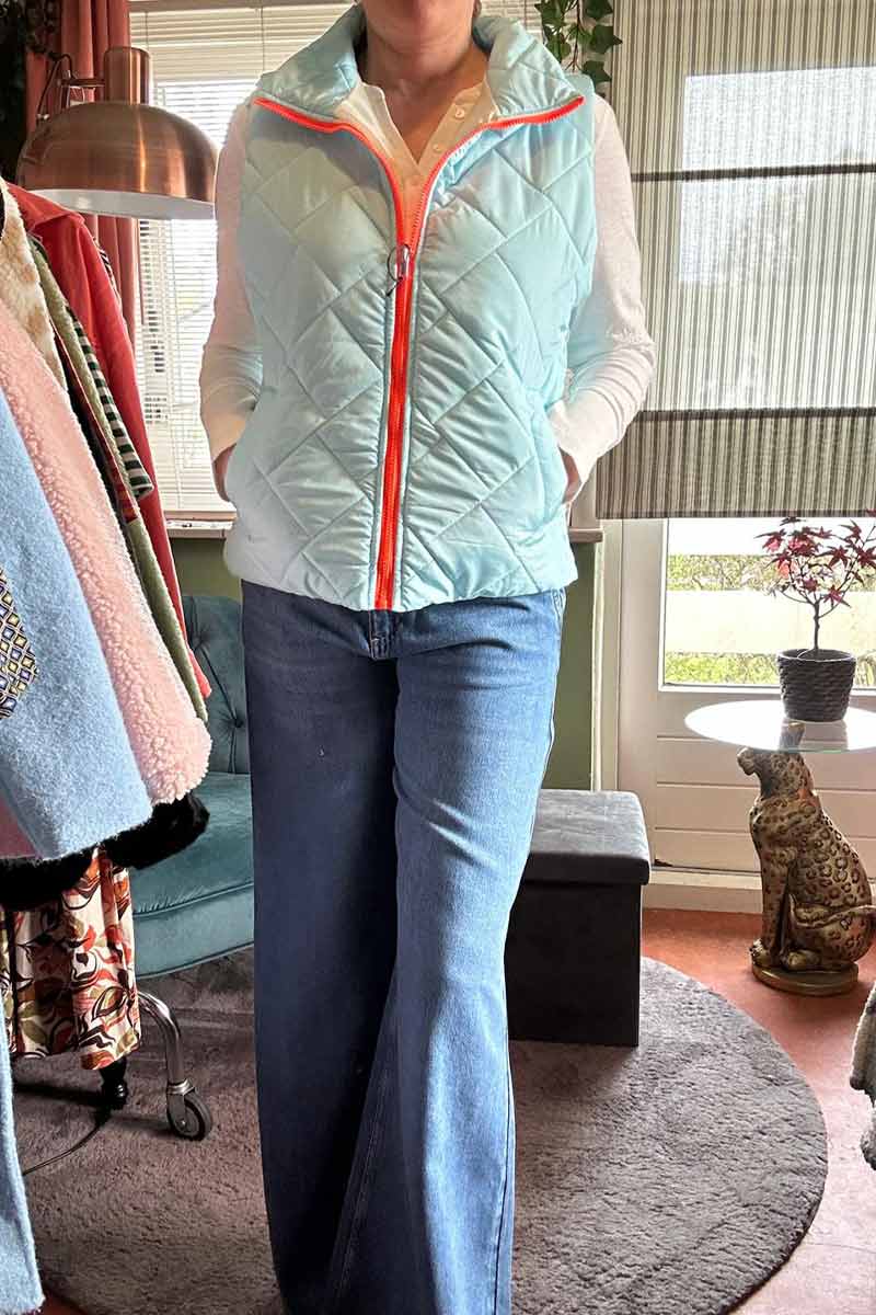 Gewatteerd Giletje met Rits - Turquoise - Afbeelding 4