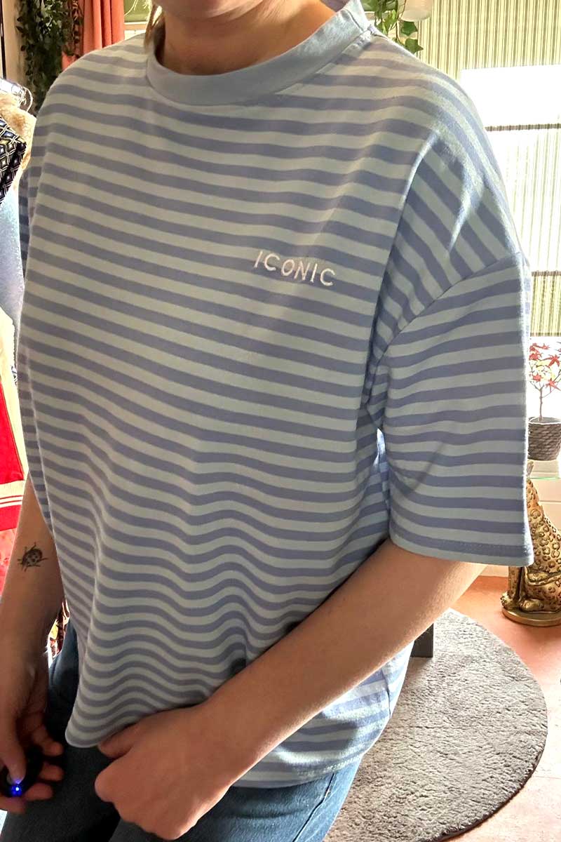 Gestreept Shirt Korte Mouw - Blauw met Babyblue - Afbeelding 3