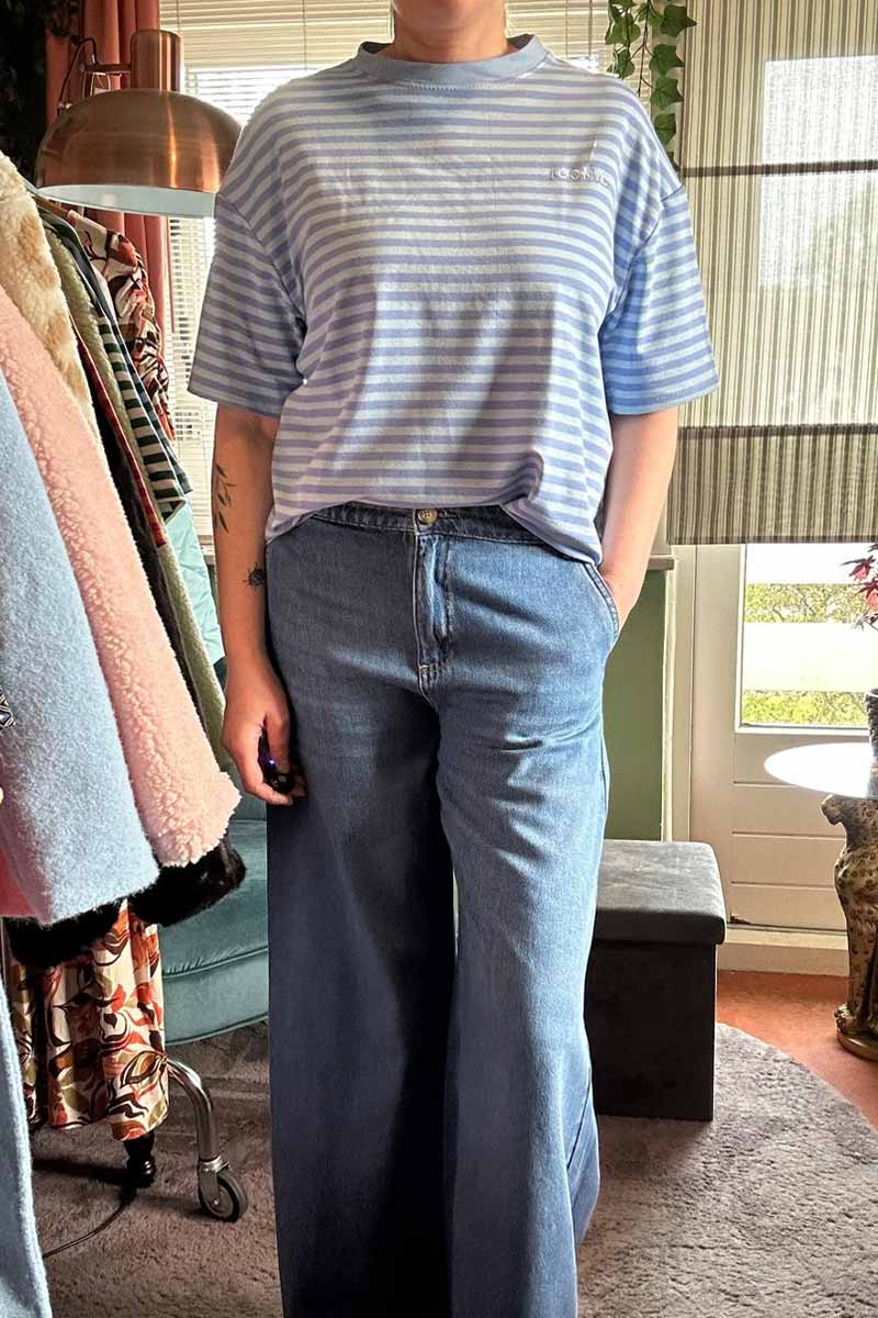 Gestreept Shirt Korte Mouw - Blauw met Babyblue