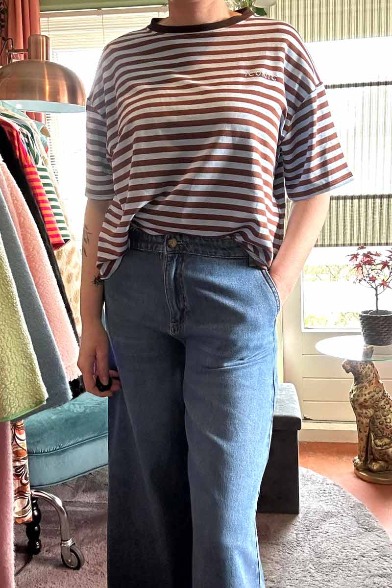 Gestreept Shirt Korte Mouw - Bruin met Blauw