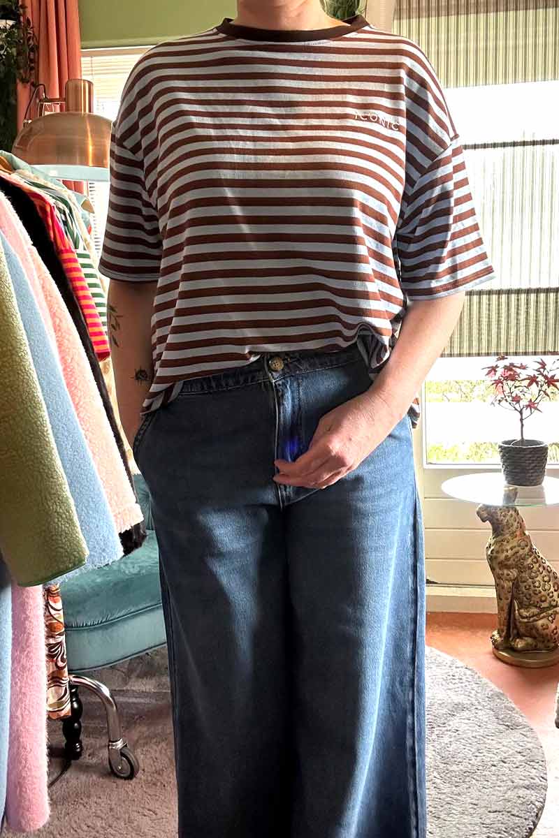 Alternative view of Gestreept Shirt Korte Mouw - Bruin met Blauw