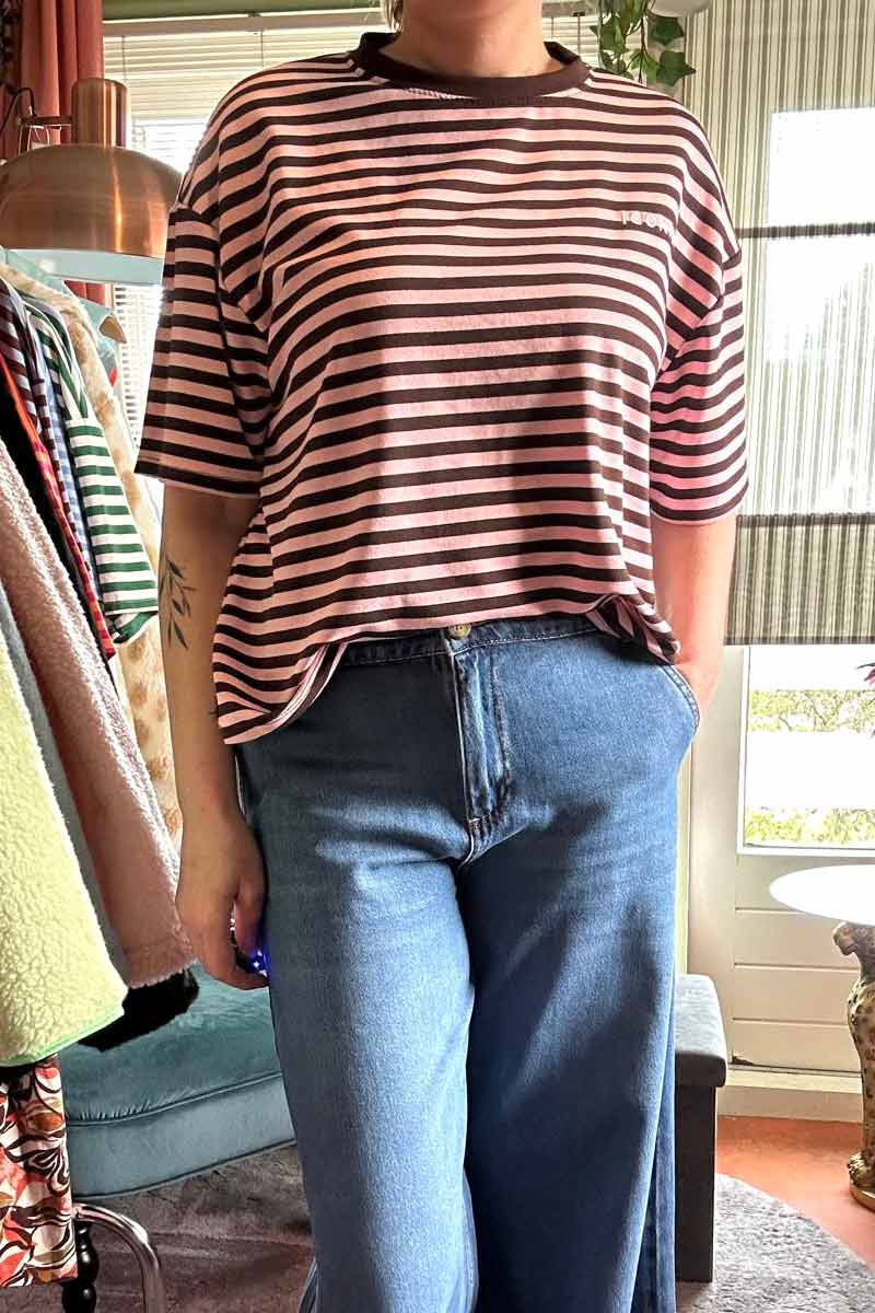 Gestreept Shirt Korte Mouw - Bruin met Roze