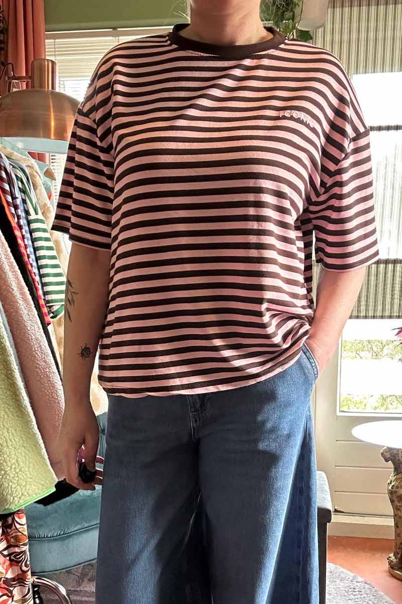 Alternative view of Gestreept Shirt Korte Mouw - Bruin met Roze