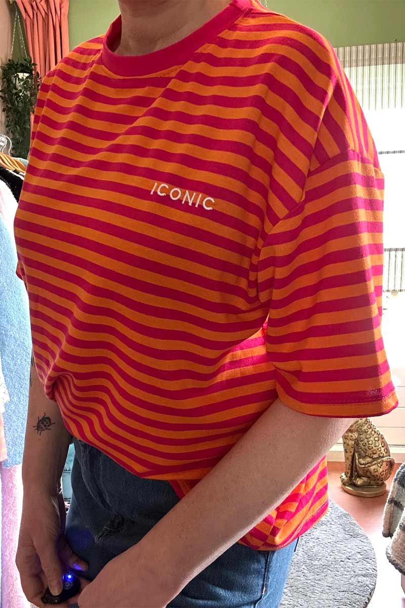 Gestreept Shirt Korte Mouw - Fuchsia met Oranje - Afbeelding 3