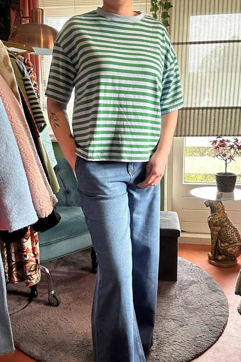 Gestreept Shirt Korte Mouw - Groen met Babyblue