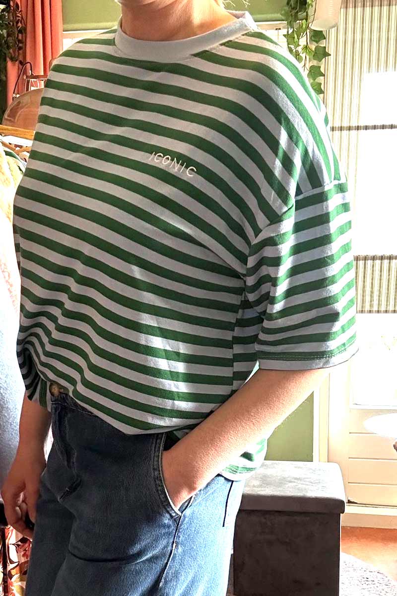 Alternative view of Gestreept Shirt Korte Mouw - Groen met Babyblue