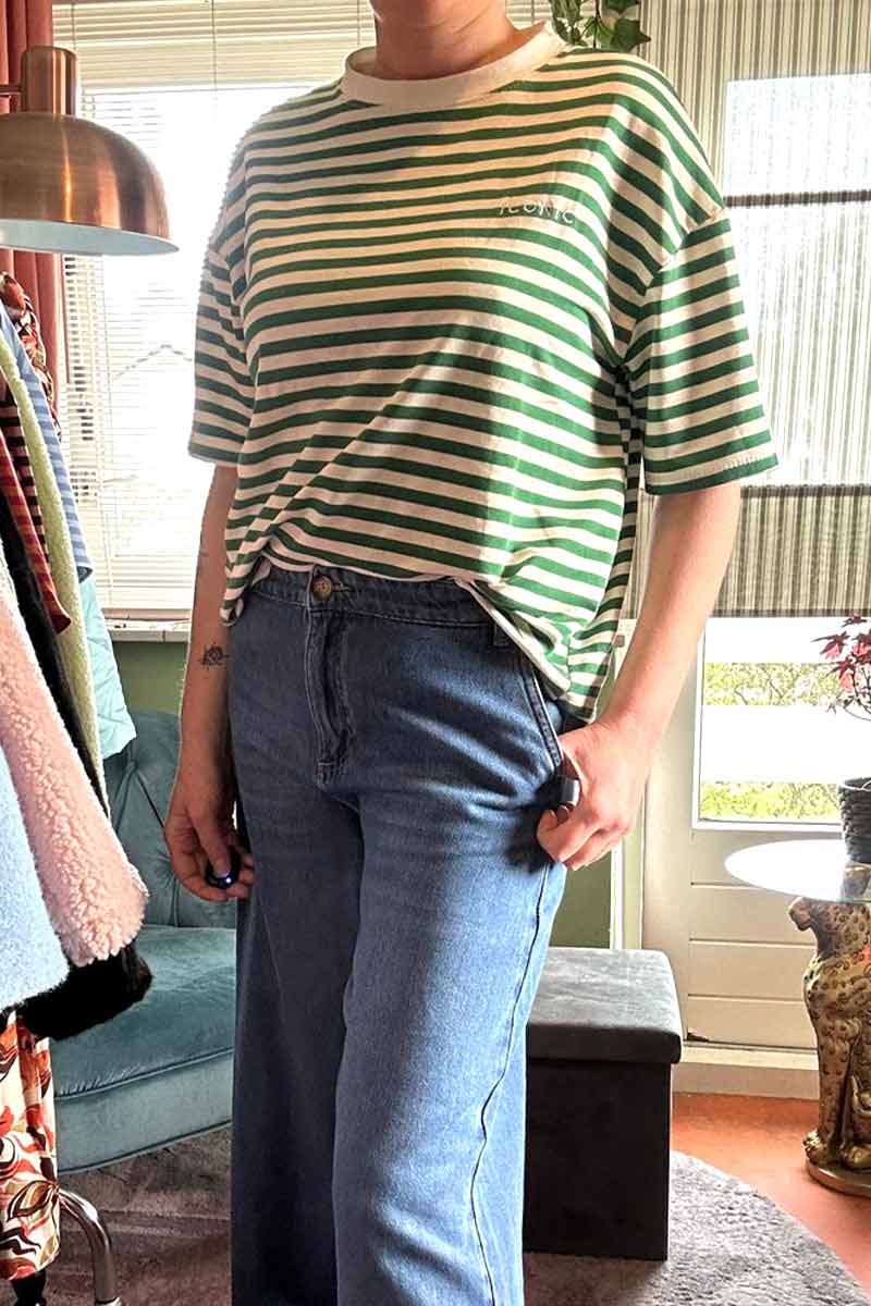 Gestreept Shirt Korte Mouw - Groen met Wit